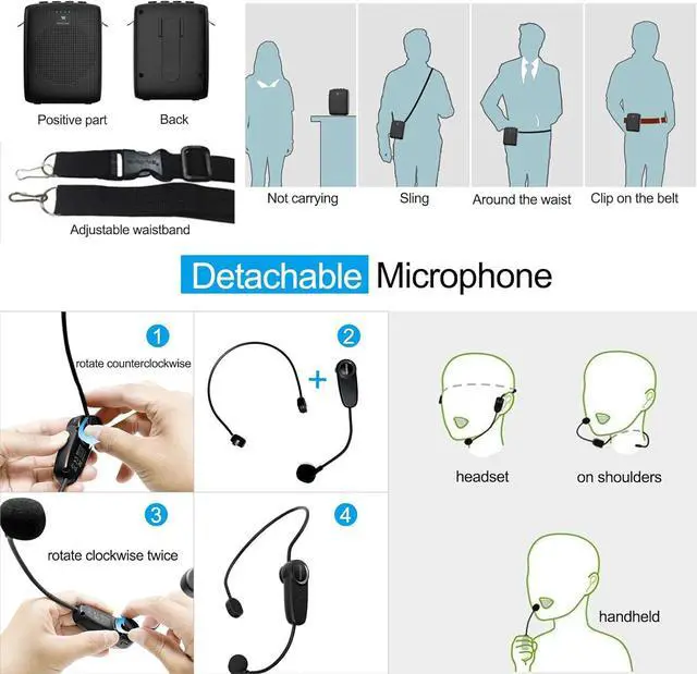 Alt view image 6 of 7 - W WINBRIDGE Bluetooth Voice Amplifier for Teachers, Wireless Voice Amplifier with Bluetooth Headset Microphone, Portable Megaphone Speaker Headset System, Teacher Must Haves 15W WB002