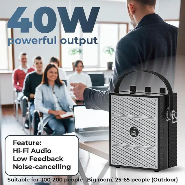 Alt view image 2 of 7 - W WINBRIDGE Voice Amplifier, Portable PA System with Wireless Headset Mic & Speaker, 40W Bluetooth Portable Microphone and Speaker for Teachers, Public Speaking, Hands-Free Megaphone with Strap - S98