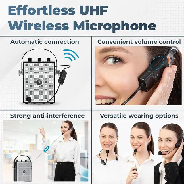 Alt view image 4 of 7 - W WINBRIDGE Voice Amplifier, Portable PA System with Wireless Headset Mic & Speaker, 40W Bluetooth Portable Microphone and Speaker for Teachers, Public Speaking, Hands-Free Megaphone with Strap - S98