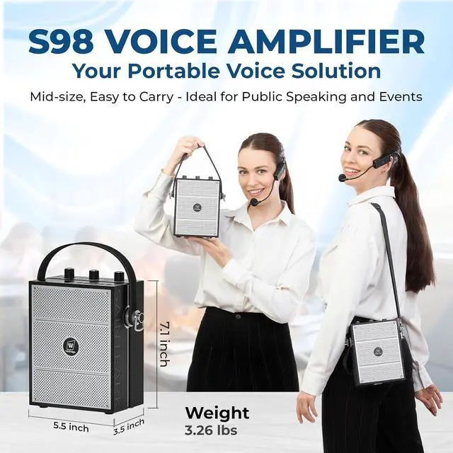 Alt view image 5 of 7 - W WINBRIDGE Voice Amplifier, Portable PA System with Wireless Headset Mic & Speaker, 40W Bluetooth Portable Microphone and Speaker for Teachers, Public Speaking, Hands-Free Megaphone with Strap - S98