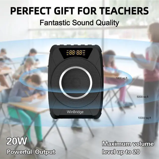 Alt view image 2 of 7 - W WINBRIDGE Bluetooth 5.0 Voice Amplifier with Wireless Mic Headset, Waterproof Wireless Voice Amplifier, 20W Loudly Portable Megaphone PA System for Teachers, Safety Drills, Outdoors Indoors,M801