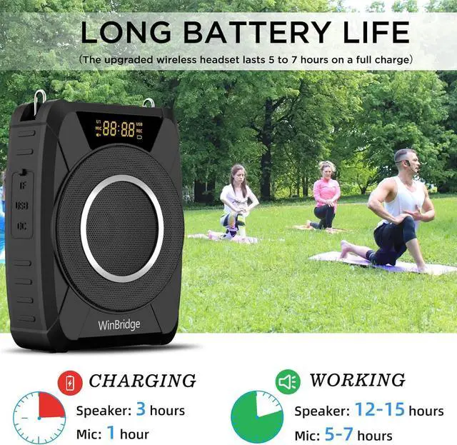 Alt view image 7 of 7 - W WINBRIDGE Bluetooth 5.0 Voice Amplifier with Wireless Mic Headset, Waterproof Wireless Voice Amplifier, 20W Loudly Portable Megaphone PA System for Teachers, Safety Drills, Outdoors Indoors,M801