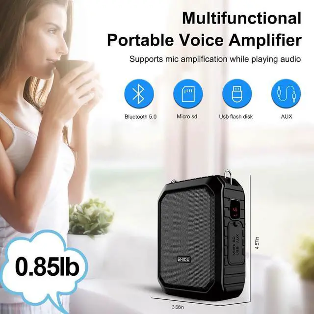 Alt view image 5 of 7 - W WINBRIDGE Voice Amplifier Portable Microphone Headset Wired 18W Personal Voice Amplifier Bluetooth Speaker, Waterproof, Recording for Teachers, Outdoor Speech Tour Guide M800 Black