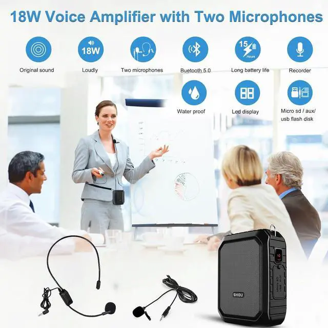 Alt view image 2 of 7 - W WINBRIDGE Voice Amplifier Portable Microphone Headset Wired 18W Personal Voice Amplifier Bluetooth Speaker, Waterproof, Recording for Teachers, Outdoor Speech Tour Guide M800 Black