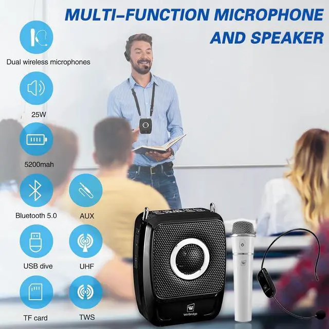 Alt view image 2 of 7 - W WINBRIDGE S92 Pro Portable PA System -25W Bluetooth Speaker with Dual Wireless Microphones, Wireless Voice Amplifier with Headset Mic and Handheld Mic for Presentations, Teaching, Karaoke