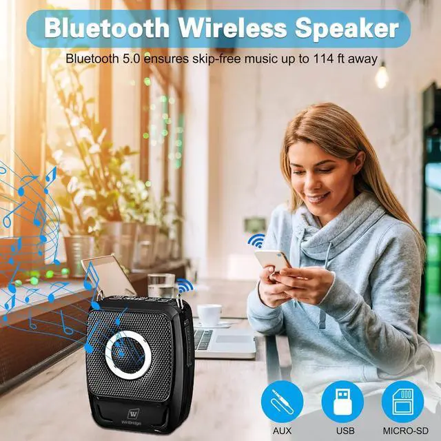 Alt view image 4 of 7 - W WINBRIDGE S92 Pro Portable PA System -25W Bluetooth Speaker with Dual Wireless Microphones, Wireless Voice Amplifier with Headset Mic and Handheld Mic for Presentations, Teaching, Karaoke