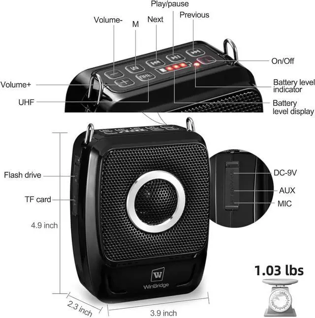 Alt view image 7 of 7 - W WINBRIDGE S92 Pro Portable PA System -25W Bluetooth Speaker with Dual Wireless Microphones, Wireless Voice Amplifier with Headset Mic and Handheld Mic for Presentations, Teaching, Karaoke