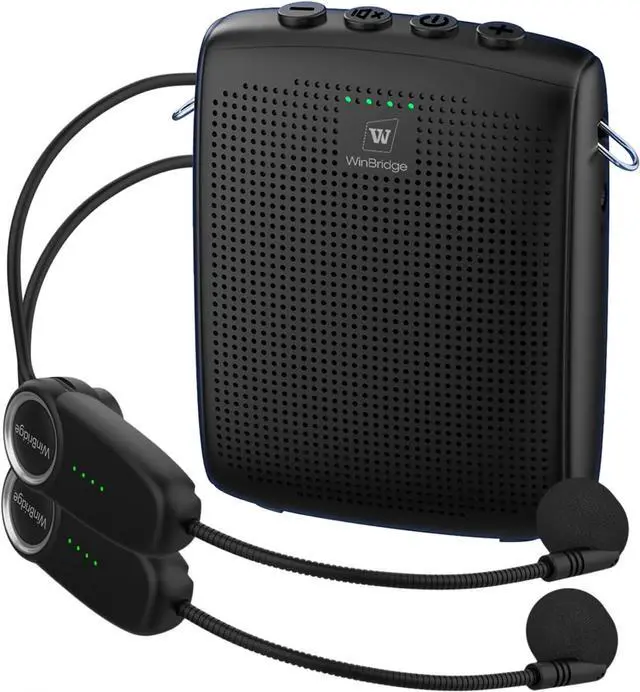 Main image of W WINBRIDGE Mini Wireless Voice Amplifier with Two Bluetooth Microphones,Portable Megaphone Speaker Rechargeable PA System,15W 2600mAh Rechargeable Small Speaker with Headset Mic for Teachers