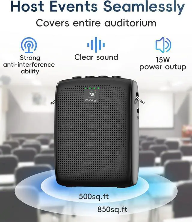 Alt view image 3 of 7 - W WINBRIDGE Mini Wireless Voice Amplifier with Two Bluetooth Microphones,Portable Megaphone Speaker Rechargeable PA System,15W 2600mAh Rechargeable Small Speaker with Headset Mic for Teachers
