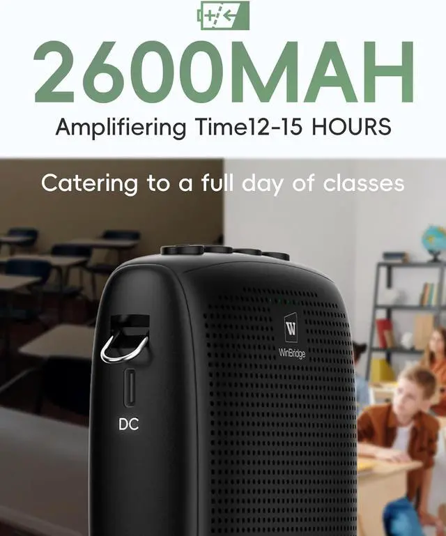Alt view image 7 of 7 - W WINBRIDGE Mini Wireless Voice Amplifier with Two Bluetooth Microphones,Portable Megaphone Speaker Rechargeable PA System,15W 2600mAh Rechargeable Small Speaker with Headset Mic for Teachers