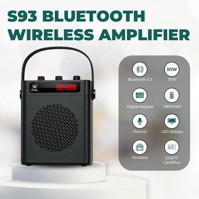 Alt view image 3 of 7 - W WINBRIDGE Wireless Voice Amplifier with Headset Microphone, Portable Bluetooth 5.3 PA System for Teachers, Personal Rechargeable Megaphone with Speaker for Teaching and Speaking in Classrooms S93
