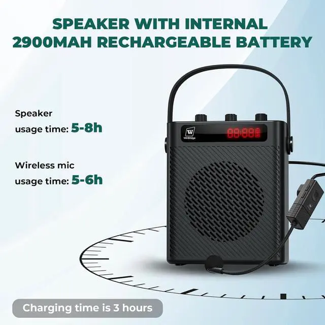 Alt view image 5 of 7 - W WINBRIDGE Wireless Voice Amplifier with Headset Microphone, Portable Bluetooth 5.3 PA System for Teachers, Personal Rechargeable Megaphone with Speaker for Teaching and Speaking in Classrooms S93