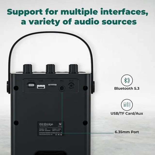 Alt view image 4 of 7 - W WINBRIDGE Wireless Voice Amplifier with Headset Microphone, Portable Bluetooth 5.3 PA System for Teachers, Personal Rechargeable Megaphone with Speaker for Teaching and Speaking in Classrooms S93