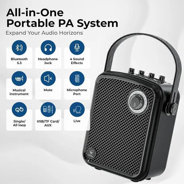 Alt view image 3 of 7 - W WINBRIDGE Wireless Voice Amplifier with Microphone, Portable PA Speaker System, 70W Bluetooth 5.3 Karaoke Machine for Teachers, Public Speaking, Events, Singing, Supports Guitar, Headphone - S100