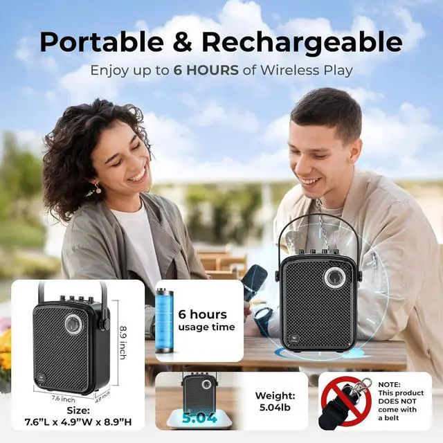Alt view image 7 of 7 - W WINBRIDGE Wireless Voice Amplifier with Microphone, Portable PA Speaker System, 70W Bluetooth 5.3 Karaoke Machine for Teachers, Public Speaking, Events, Singing, Supports Guitar, Headphone - S100