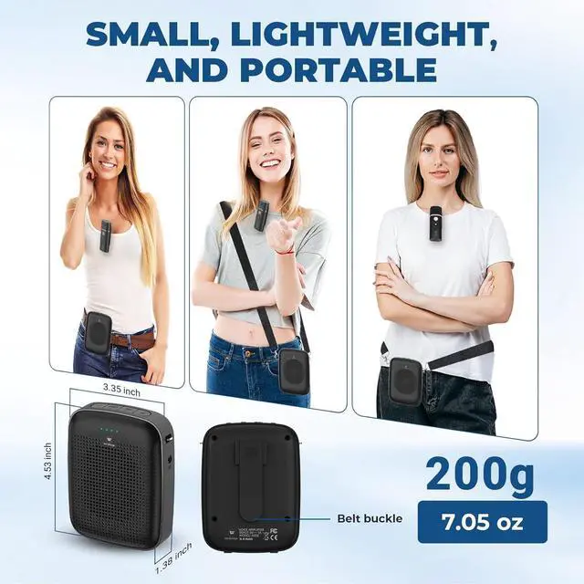Alt view image 4 of 7 - W WINBRIDGE Voice Amplifier with Wireless Lapel Microphone - Personal Megaphone for Teachers, 15W Portable Mini Bluetooth PA System and Clip-on Lavalier Mic for Classroom, Speech, Tour Guide - A006