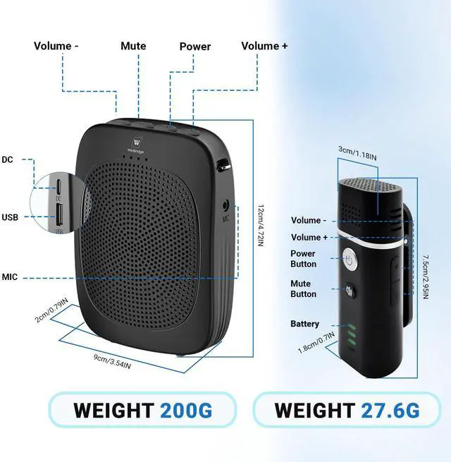 Alt view image 5 of 7 - W WINBRIDGE Bluetooth Voice Amplifier with Wireless Lavalier Lapel Microphone for Teachers, Portable Speaker Clip-On Microphone, Mini Megaphone PA System for Classroom/Yoga/Conference,C006