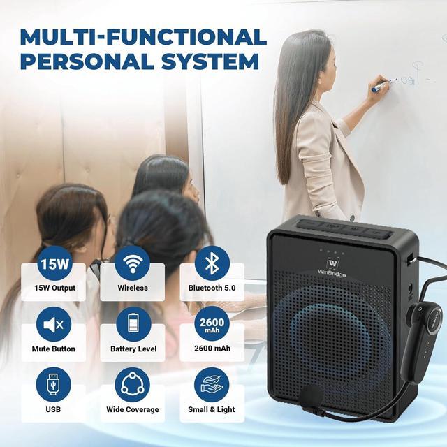 Alt view image 3 of 7 - W WINBRIDGE Voice Amplifier Wireless Microphone Headset, Original Sound Ultra Portable Microphone and Speaker,  Megaphone Speaker with Bluetooth Mic, PA System for Teachers Classroom Tour Guide B002