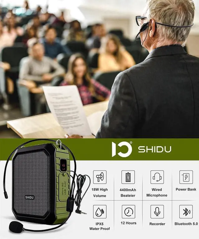 Alt view image 2 of 7 - W WINBRIDGE Voice Amplifier for Teachers, Portable Speaker with Wired Microphone, Personal PA System and Megaphone,  Feature Bluetooth, Record, Waterproof, for Teaching, Speech Tour Guide, M800 Green