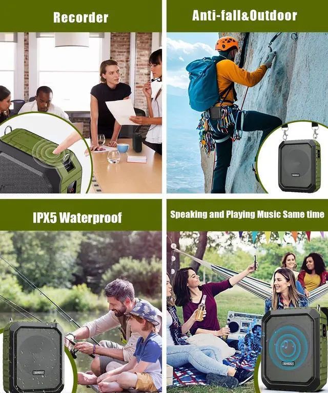 Alt view image 5 of 7 - W WINBRIDGE Voice Amplifier for Teachers, Portable Speaker with Wired Microphone, Personal PA System and Megaphone,  Feature Bluetooth, Record, Waterproof, for Teaching, Speech Tour Guide, M800 Green