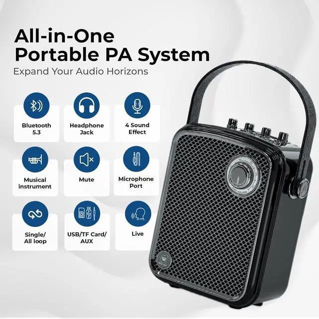 Alt view image 2 of 7 - W WINBRIDGE Voice Amplifier with 2 Wireless Microphones, 70W Portable Bluetooth Speaker with Mic, Small PA Speaker System, Karaoke Machine for Teachers, Public Speaking, Events, Singing - S100 Pro