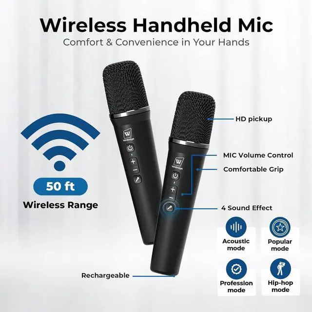 Alt view image 4 of 7 - W WINBRIDGE Voice Amplifier with 2 Wireless Microphones, 70W Portable Bluetooth Speaker with Mic, Small PA Speaker System, Karaoke Machine for Teachers, Public Speaking, Events, Singing - S100 Pro