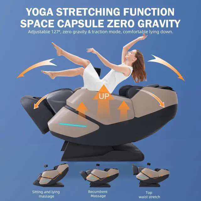 Alt view image 5 of 7 - MassaMAX 4D Massage Chair, Electric Extendable Footrest, Zero Gravity, With Touch Screen, Quick Access Buttons,MT339MAGIC BLACK