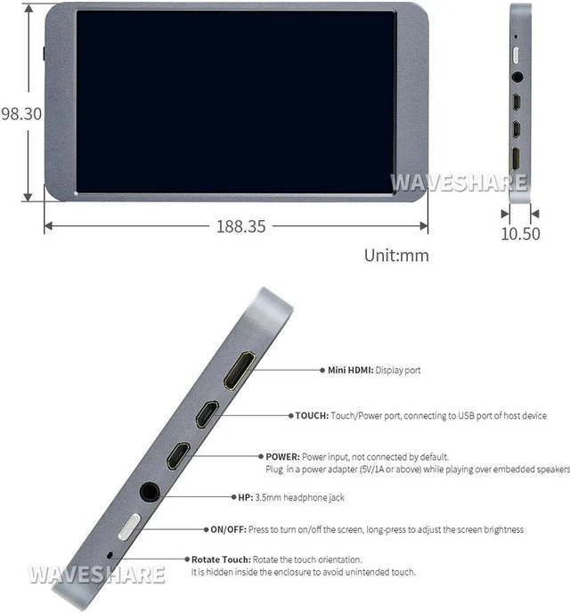 Alt view image 3 of 5 - 7inch Universal Portable Touch Monitor, 1080×1920 Full HD, IPS, Mini HDMI