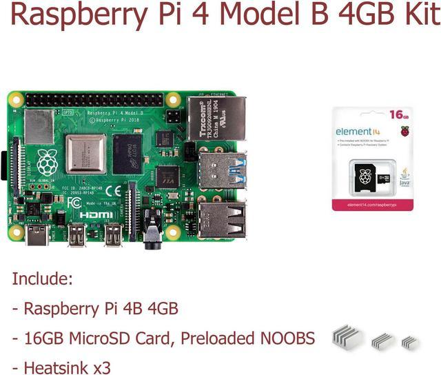 Raspberry Pi 4 Model B 4GB Kit with 16GB Micro SD Card, Heatsinks 