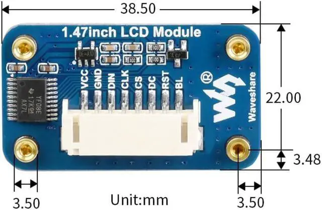 Alt view image 6 of 6 - 1.47inch LCD Display Module, Rounded Corners, 172x320 Resolution, SPI Interface