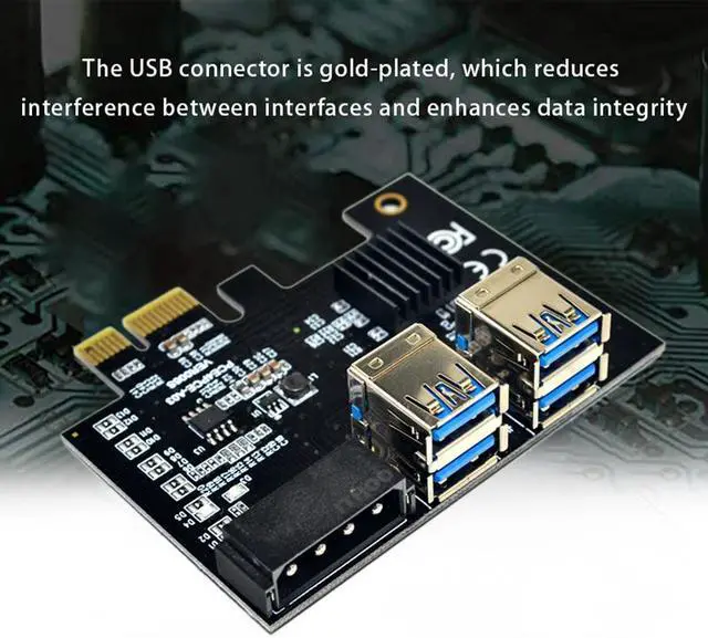 Alt view image 4 of 7 - PCI-E 1 to 4 Expansion Card PCI-E 1X to 16X 4 Port Dual Layer USB3.0 Graphics Adapter Expansion Card for BTC Mining