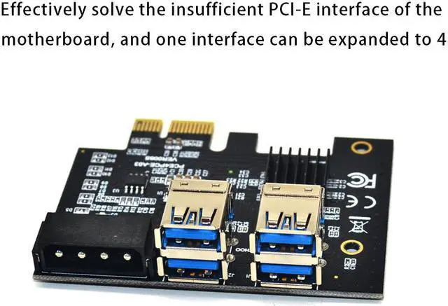 Alt view image 5 of 7 - PCI-E 1 to 4 Expansion Card PCI-E 1X to 16X 4 Port Dual Layer USB3.0 Graphics Adapter Expansion Card for BTC Mining