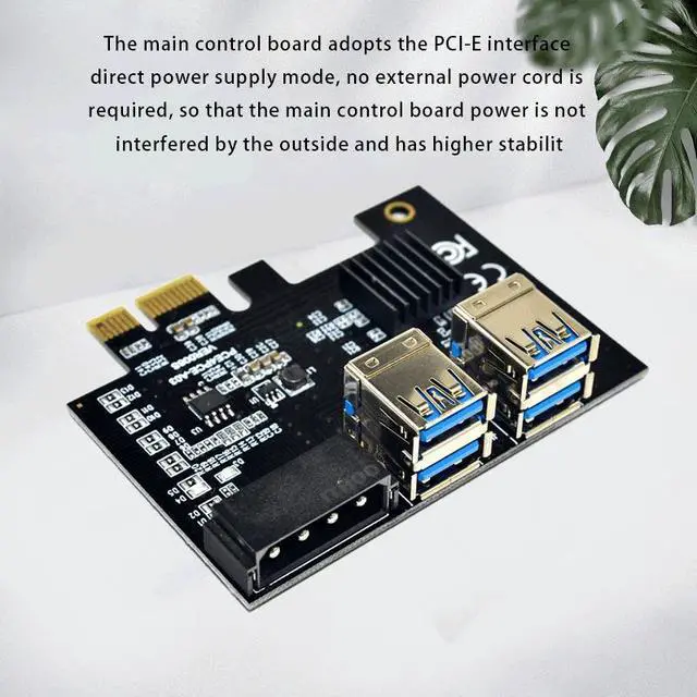 Alt view image 3 of 7 - PCI-E 1 to 4 Expansion Card PCI-E 1X to 16X 4 Port Dual Layer USB3.0 Graphics Adapter Expansion Card for BTC Mining
