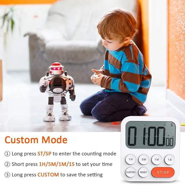 Alt view image 5 of 7 - Timer Digital Cooking Timer, Magnetic Count Up & Countdown Timer with LCD Display and Loud Alarm,99 Hour Digital Timer