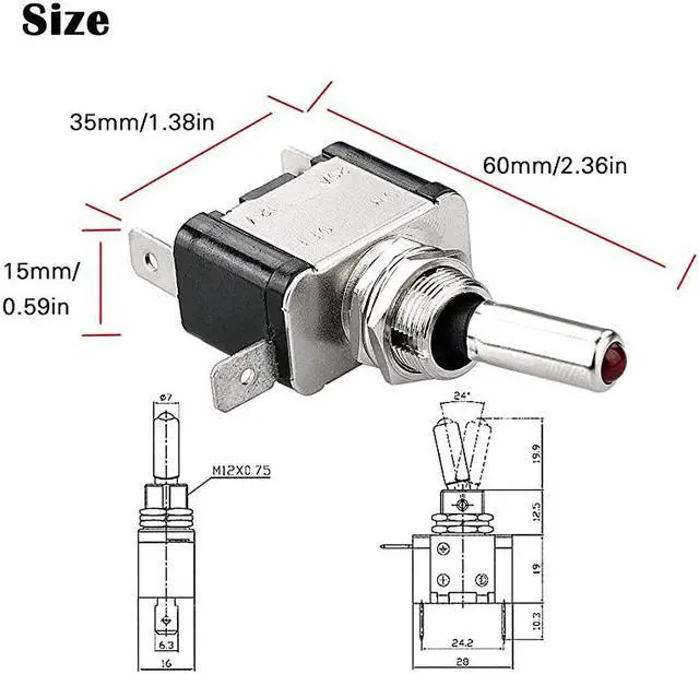 Alt view image 5 of 7 - 5pcs SPST LED Lighted Rocker Toggle Switch  Marine Toggle Switch, On-Off LED Toggle Switch 12V 20A for Car RV Vehicles Truck Boat