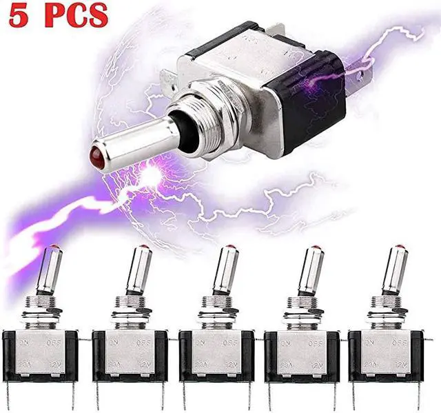 Main image of 5pcs SPST LED Lighted Rocker Toggle Switch  Marine Toggle Switch, On-Off LED Toggle Switch 12V 20A for Car RV Vehicles Truck Boat