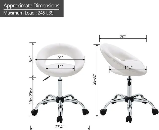 Alt view image 3 of 7 - Cresent Swivel Height Adjustable Task Chair PU Leather Office Chair with Wheels