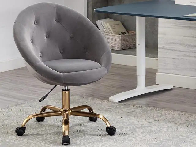 Alt view image 2 of 7 - Swivel Height Adjustable Task Chair Tufted Velvet Upholstered Office Chair