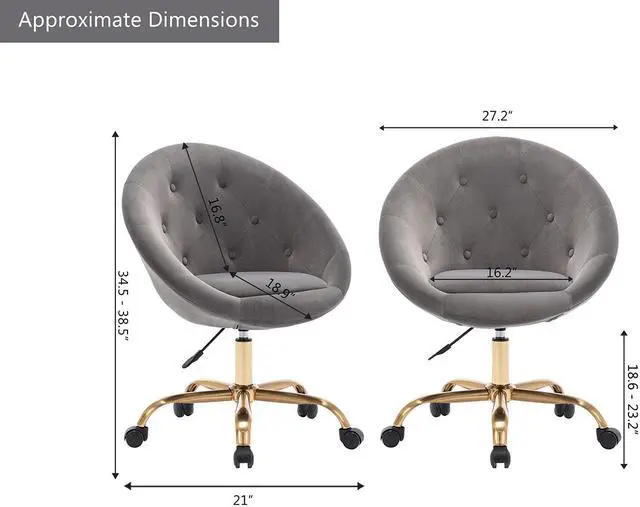 Alt view image 3 of 7 - Swivel Height Adjustable Task Chair Tufted Velvet Upholstered Office Chair