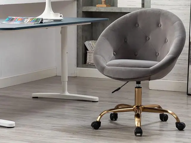 Alt view image 7 of 7 - Swivel Height Adjustable Task Chair Tufted Velvet Upholstered Office Chair