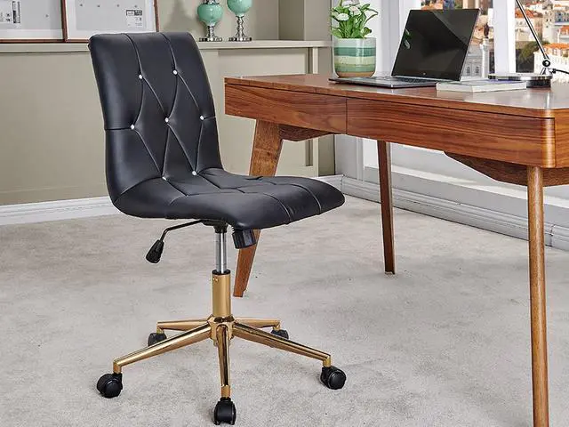 Alt view image 2 of 7 - Swivel Height Adjustable Task Chair Armless PU Leather Tufted Office Chair