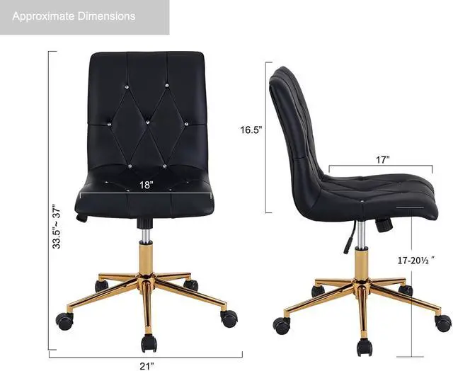 Alt view image 3 of 7 - Swivel Height Adjustable Task Chair Armless PU Leather Tufted Office Chair
