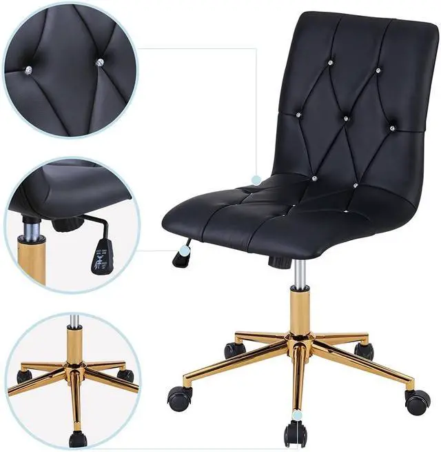 Alt view image 4 of 7 - Swivel Height Adjustable Task Chair Armless PU Leather Tufted Office Chair