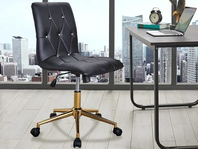 Alt view image 7 of 7 - Swivel Height Adjustable Task Chair Armless PU Leather Tufted Office Chair