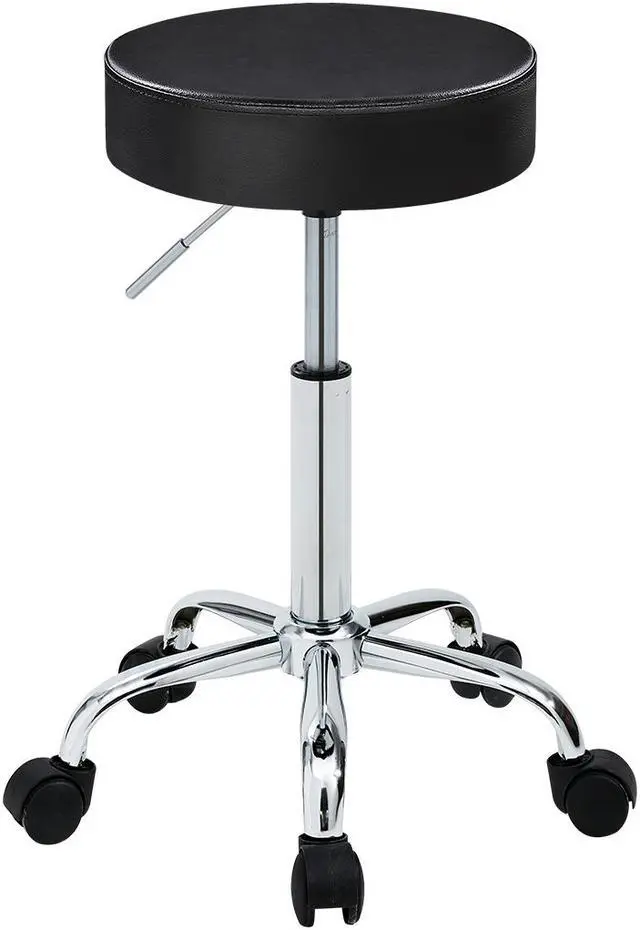 Main image of Adjustable Height Swivel Backless PU Leather Counter Stool with Wheels