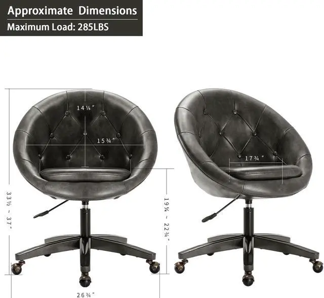 Alt view image 3 of 7 - Duhome PU Leather Office Chair Home Desk Chair Tufted Round Back Adjustable Swivel Chair