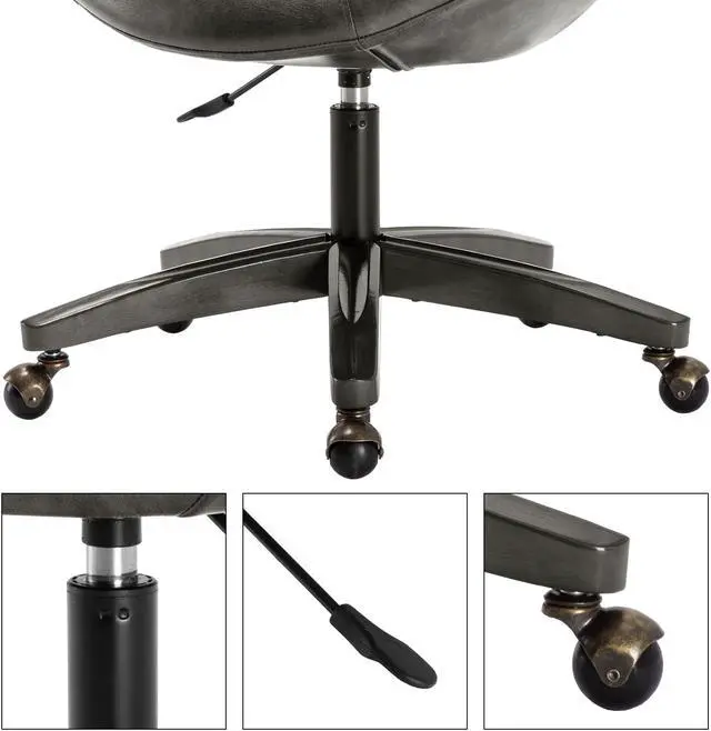 Alt view image 5 of 7 - Duhome PU Leather Office Chair Home Desk Chair Tufted Round Back Adjustable Swivel Chair