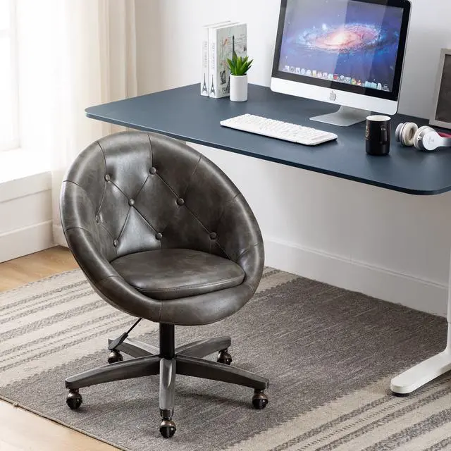 Alt view image 7 of 7 - Duhome PU Leather Office Chair Home Desk Chair Tufted Round Back Adjustable Swivel Chair