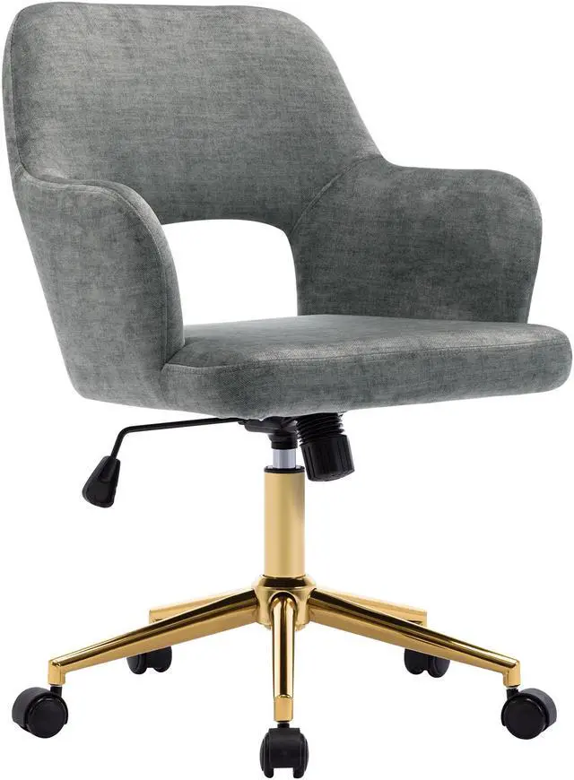 Main image of Duhome Home Office Desk Chair with Wheels, Fabric Adjustable Swivel Accent Chair with Hollow Mid-Back Backrest, for Living Room Bedroom, Golden Base