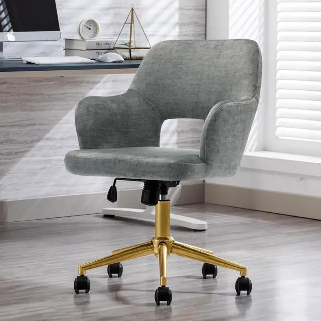 Alt view image 2 of 7 - Duhome Home Office Desk Chair with Wheels, Fabric Adjustable Swivel Accent Chair with Hollow Mid-Back Backrest, for Living Room Bedroom, Golden Base